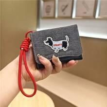 1pc Fashionable Beagle Dog Embroidered Synthetic Leather Wallet With Lanyard, Compact Trifold Coin Purse And Card Holder, Sweet Style, Suitable For Travel Or Daily Use For Women Wallet Mini Wallet Purse Wallet Card Wallet Wristlet Wallet
