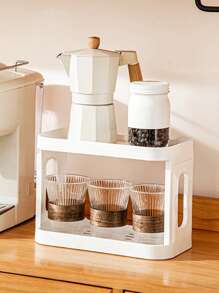 1Pc Multifunctional Display Rack, Double-Layer Desktop Shelf, Rectangle Desktop Organizer, Cup Holder, Shelf Decor Items, Beauty Storage, Flower Display Suitable For Cosmetics, Jewelry, Succulents And Desserts