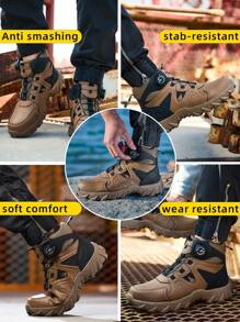 Zapatos de seguridad para hombre para la construcción, botas altas para hombre, de moda casual, con puntera de acero, anti-impacto, resistentes a la perforación, con botón tecnológico sin cordones, fácil de poner y quitar, suela ultraligera, suave y antideslizante