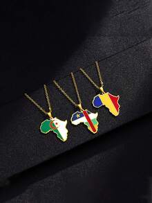 1pc Stainless Steel Hip-Hop African Country Map & Flag Pendant Necklace, Suitable For Women Daily Wear, Gift For Family, Friends, Beach Holiday, Festival, Birthday - Multicolor - View 5
