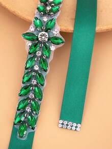 1 件祖母绿新娘腰带配丝带，伴娘腰饰，适合晚礼服，婚礼配饰 - 綠色絲帶 - 查看 4