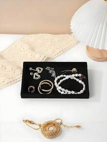 9/1 Pc, Black Velvet Jewelry Tray, Large Capacity Jewelry Storage Box With Separate Compartments, Stackable Jewelry Display Stand For Earrings, Necklaces, Bracelets, Rings, Hairpins, Hair Bands, Etc. - Black Tray - View 9