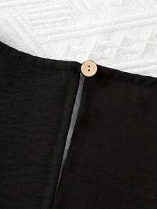 欧美风女款V领纯色蝙蝠翼短靴配纽扣连体裤 - 黑色 - 查看 6