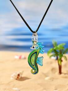 1pc Multicolor Hand-Painted Glazed Ceramic Marine Life Seahorse Pendant Necklace, Suitable For Daily Wear, Beach Vacation, Parties, And Romantic Gift For Valentine's Day