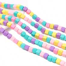 60pcs 6mm Soft Clay Square Beads Handmade Bracelet Necklace Jewelry DIY Accessory Material Kit, Colorful Beading Supplies
