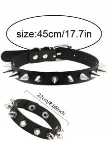 2pcs/Set Punk Rock Spiked Choker Collar And Bracelet Set, PU Leather Necklace And Cuff Accessories For Unisex, Suitable For Daily Wear, Festivals And Parties