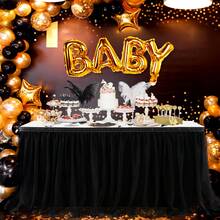 1pc Black Tulle Pleated Table Skirt, Suitable For Rectangle And Round Dining Tables - Perfect For Birthday Party, Wedding, Bridal Shower, Cake Table Decor And All Celebration Events - Black - View 4