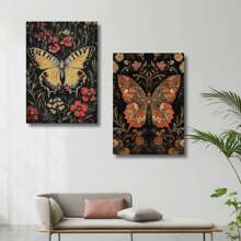3pcs Vintage Butterfly Wall Arts Canvas Posters, Flower Art Printing, HD Printing Optional Frame, Home Decoration Hanging Painting ,Wall Art With Frame
