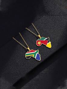 1pc Stainless Steel Hip-Hop African Country Map & Flag Pendant Necklace, Suitable For Women Daily Wear, Gift For Family, Friends, Beach Holiday, Festival, Birthday - Multicolor - View 6