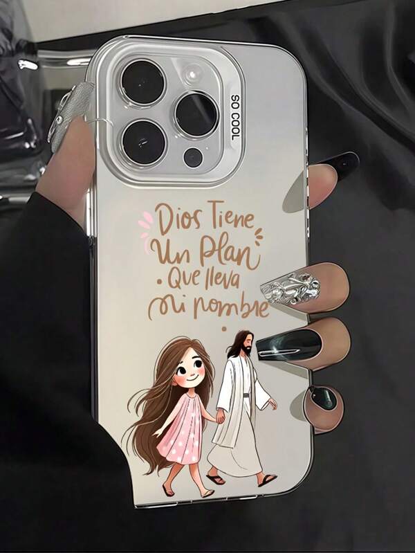1 pieza Funda de teléfono a prueba de golpes de cobertura total TPU con gráfico de niña inglesa de Dios en blanco compatible con Apple 16, 15, 14, 13, 12, 11 Pro Max