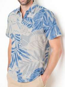 Men's Retro Old Money Style Digital Print Summer Short-Sleeved Shirt Fashionable Casual Versatile