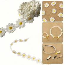 6 Yards Daisy Flower Lace Trim Ribbon - 0.98 Inch Width Fabric Embroidered Applique Ribbon For DIY Crafts And Projects - White Floral Pattern Lace Decoration