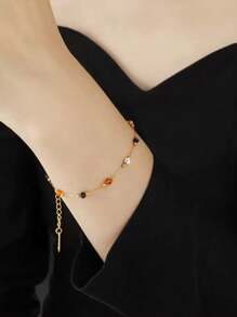 1 Set de Collar, Pulsera y Tobillera de Acero Inoxidable con Cuentas de Estilo Bohemio Minimalista y Colorido, apto para Uso Diario o Vacaciones en la Playa, también un Gran Regalo para el Día de la Madre
