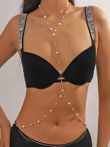 1 Stück Bohostil übertrieben sexy vielseitiger Dekor-Halskettenkörperkette mit Kunstperlen, geeignet für Frauen am Strand, auf Partys, im Urlaub, als Geschenk für Familie und Freunde