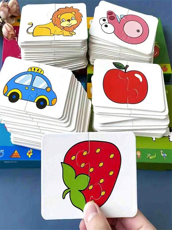 32 Stücke Baby Puzzle Karten Spielzeug, Kleinkind Zuordnungskarten Früherziehung Kognitionskarten, Tier Zuordnungspuzzles, Bildsprache Erkennungskarten, Zuordnungsspiele, Lernspielzeug Geschenke (32 Stücke in 16 Gruppen)