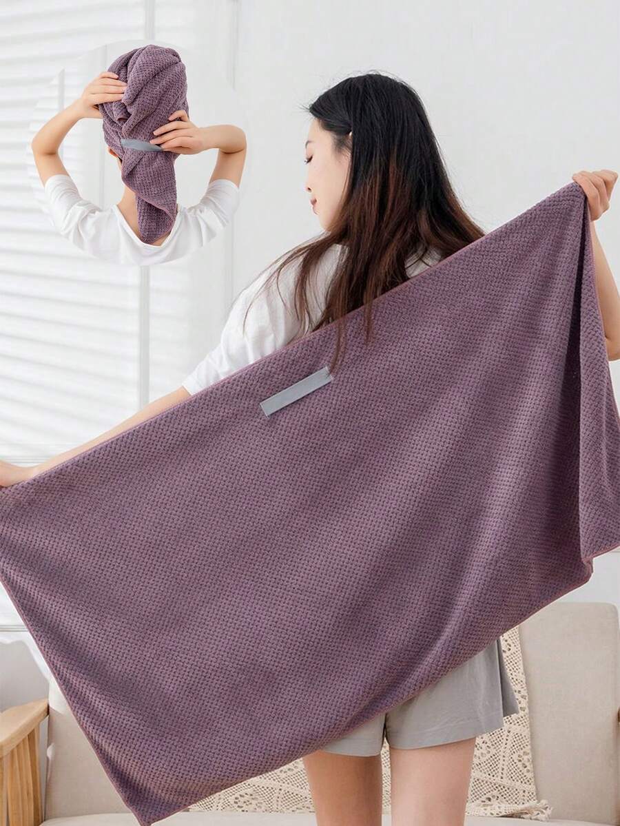 1 件女士超细纤维干发巾，超细纤维湿发头巾，可翻转干发毛巾，适用于卷曲长发，防毛躁面巾，旅行返校发帽 - 豆沙紫色 - 查看 1