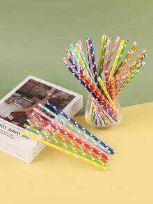1 Packung mit 25/50/100 Stück Einweg-Papierstrohhalmen, mehrfarbiges Farbverlauf-Punktmuster, geeignet für Party, Restaurant, Desserts, Milchtee, Saft, DIY Dekorationen, Schulmaterial