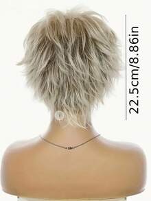 Conjunto de perucas curtas e fofas, com gradiente dourado, para mulheres da moda, com franja lateral e cabelo liso, perfeito para usar com perucas e encenações. Uma peruca completa feita de fibra sintética sem renda.