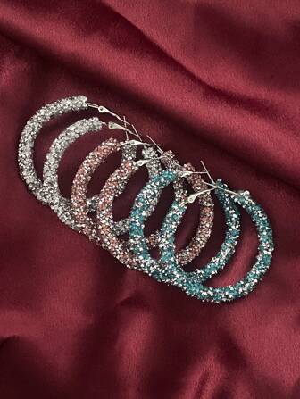 1 paire de boucles d'oreilles créoles rondes géométriques brillantes pour femmes, accessoires de mode