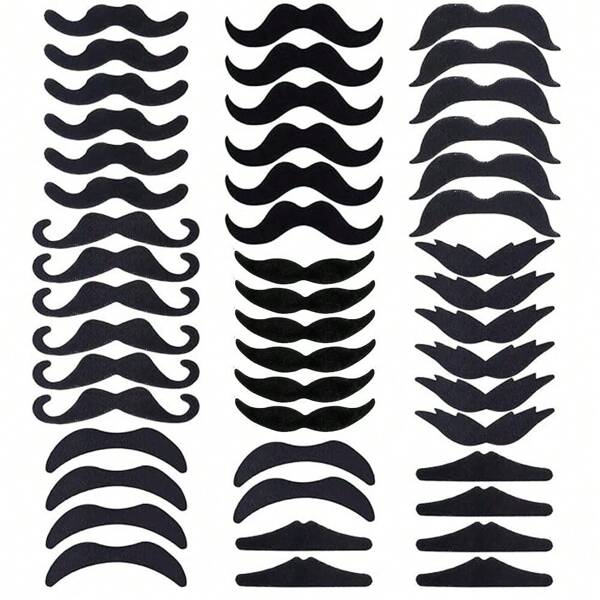 48Pcs Black Fake Mustaches Carnival Self Adhesive Novelty Fake Beard Mardi Gras French Pirate Detective Moustache Stickers Halloween Mexican Party Supplies Masquerade Party Accessories