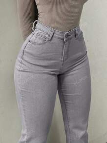 GILIPUR Jeans de lazo de corte de bota Y2K para mujer, unicolor, ajuste ceñido, cintura elástica, versátil, de vuelta al colegio