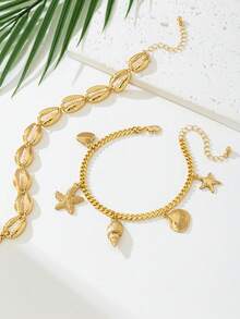1pc Fashionable Multi-Layer Chain & Shell Anklet For Women, Summer Island Holiday Gift