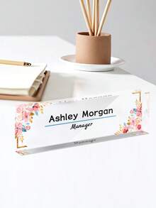 Personalized Floral Office Desk Nameplate, Transparent Acrylic Desk Nameplate, Customized Office Decor, Work Gift, Colleague Gift, Office Desk Nameplate, Office Desk Sign, Office Gift, Promotion Gift