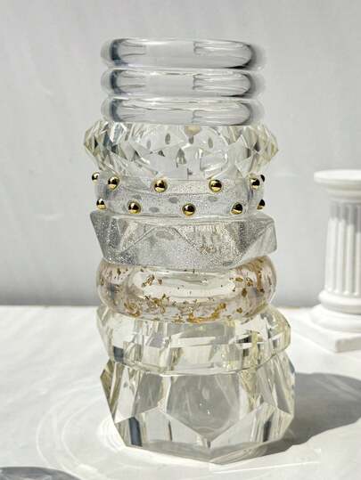 1 件不对称透明几何树脂手链，时尚简约复古优雅珠宝礼物，适合女士