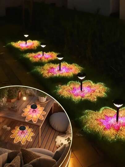 1pc/2pcs Solar Powered Flower Petal Projection Light, LED Floral Outdoor Garden Lamp, Outdoor Landscape Lighting, Smart Sensor Light, Floor Lamp, Desk Lamp, Petal Path Light, Solar Powered Outdoor Garden Decor With Colorful Projection, Outdoor Lighting For Yard, Backyard, Garden, Pathway, Patio, Lawn, Bedroom, Desk, Corridor