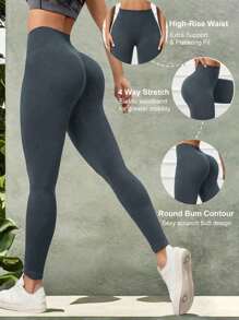 1 Stück nahtlose Yogahose mit hoher Taille in Unifarbe, Damen Gym Sport Laufhose, geeignet für Outdoor-Sport, Yoga, Training