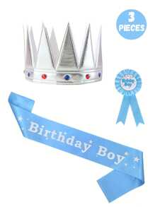 Set de 3/1 pieza Tirantes de cumpleaños feliz, insignia de niño y niña, gorro de rey, decoración de fiesta de cumpleaños de princesa, perfecto para fiestas de cumpleaños de niños y niñas, regalo ideal para fiestas de cumpleaños