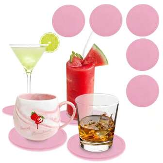 1 Set Of 5pcs Pink Coasters, 1 Set Of 4pcs Black Coasters, 1 Set Of 4pcs Gray Coasters, 1 Set Of 4pcs Red Coasters, 1 Set Of 4pcs Orange Coasters, 1 Set Of 4pcs Blue Coasters, 1 Set Of 4pcs Green Coasters, Creative Silicone Round Home Mats, Non-Slip Heat-Resistant Drink Coasters, Diameter 9cm, Thickness 0.3cm, Multi-Purpose Coasters