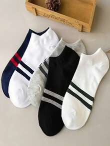 5 Pairs Men's Low-Cut Sports Socks - Lightweight, Striped Short Socks Suitable For Spring And Summer (White, Navy Blue, Black, Gray, Light Green) - Multicolor - View 9