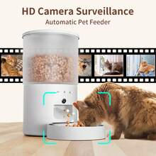 1 件自动猫喂食器 - 带计时器的干粮食物分配器 - 4L 电动宠物喂食器，室内 - 自动小型犬喂食器，双电源 - 按钮控制，互动喂食，3 个版本可用，仅视频版本有摄像头（不含适配器）