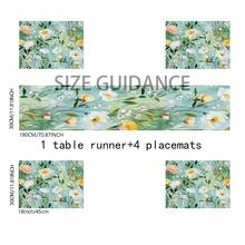 1pc/5pcs/7pcs Floral Art Print Polyester Table Runner With 6pcs Placemats - Polyester, Rectangle, Holiday Table Decor Cloth Runners, Home Decoration, Kitchen Dining Table Decor, Room Decor, Table Runners