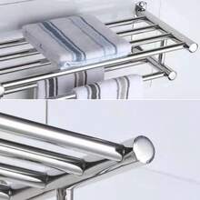 Double Chrome Towel Rail Holder Wall Mounted Bathroom Rack Shelf Stainless Steel - Silver - View 8