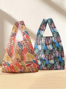 1pc Floral Print Tote Bag, Reusable Grocery Shopping Bag, Large Capacity, Multipurpose, Sturdy And Durable - Multicolor - View 6