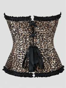 欧美塑身上衣，复古宫廷塑身收腹豹纹蕾丝束身上衣，前扣后系，适合狂欢节和万圣节