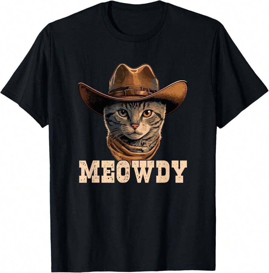 1 Pack Men's T-Shirt de gato vaquero maullando Camiseta de hombre - Negro - Ver 1