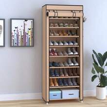 10层鞋架9格带防尘罩鞋架收纳架 - 彩色 - 查看 4