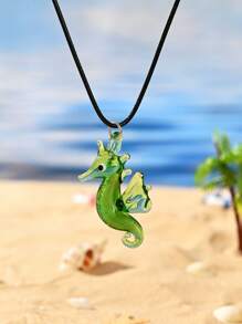 1pc Multicolor Hand-Painted Glazed Ceramic Marine Life Seahorse Pendant Necklace, Suitable For Daily Wear, Beach Vacation, Parties, And Romantic Gift For Valentine's Day