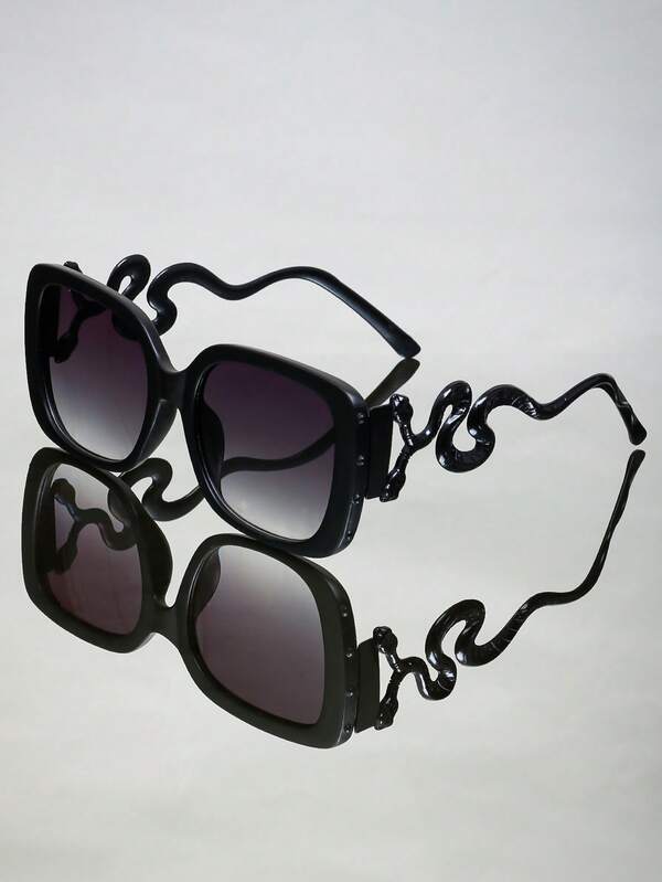 نظارات فينتاج مربعة جودة عالية فاشون غير رسمية متعددة الاستخدامات مناسبة للاستخدام اليومي والشاطئ والرحلات الخارجية والسفر، مزينة بقدم معدنية بشكل ثعبان من أسلوب Y2K الفاشون