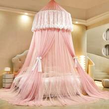 Bed Canopy For Girls & Adults, Round Dome Lace Princess Canopies Netting, Cute Double Layer Bed Canopy Drapes For Decoration, Playing,Reading,Sleepping - Pink - View 1