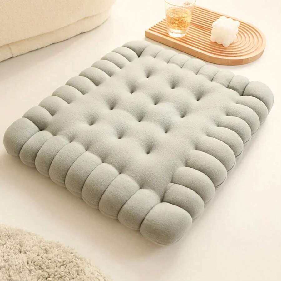 Cojín de felpa en forma de galleta, almohada creativa suave, cojín de asiento para silla, cojín de espalda de tatami japonés, cojines de sofá - Gris - Ver 1