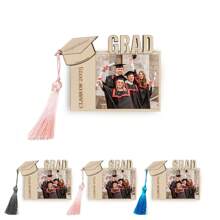 1pc 2025 Wooden Back-To-School Picture Frame, With Pink/Blue/Black Hanging Tassels, Gift For Friends, Kids, Back-To-School Present