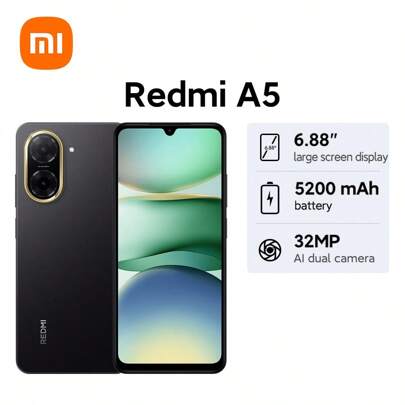 Xiaomi Xaiomi Redmi A5 Global Version Smartphone Android 15 32MP AI Dual Camera Immersive 6.88" High Refresh Rate Display Up To 120Hz AdaptiveSync Massive 5200mAh (Typ) Battery Powered By 15W Fast Charging 32MP Main Camera Secure Fingerprint And Face Unlock Powerful UNISOC T7250 Processor Octa-Core Processor Memory Extension