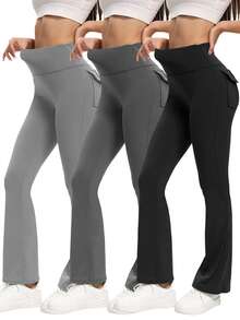 3 Pack Bootcut Yoga Pants With Pockets For Women - Flared Leggings High Waist Womens Trousers Tummy Control With 2 Pockets -No Perspective Exercise-Stretchy & Breathable Fabric - Suitable For Yoga, Fitness & Everyday Wear - Perfect Gift For Women,3pcs Leggings Set,Gym Clothes Women Set,Workout Sets(If You Are Between Sizes, We Recommend Sizing Up) - 3Pcs 3colors - 查看 2