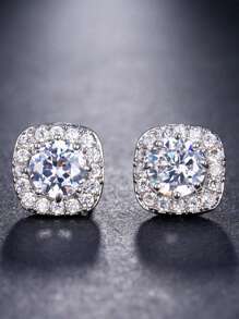 1 par de pendientes minimalistas cuadrados de circonita para hombres, accesorios de pendientes de cobre con circonita, regalo para Navidad, Año Nuevo, Día de San Valentín