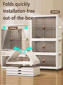 5/4/3/2/1 Layer Foldable Wardrobe, Free Installation Folding Clothes Storage Cabinet, With Wheels, Multiple Layers, Double Door, Magnetic Closure - Transparent - View 5