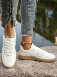 1 par de zapatillas casuales con cordones transpirables, zapatos blancos para adolescentes, adecuados para primavera, verano y otoño - Blanco - Ver 6